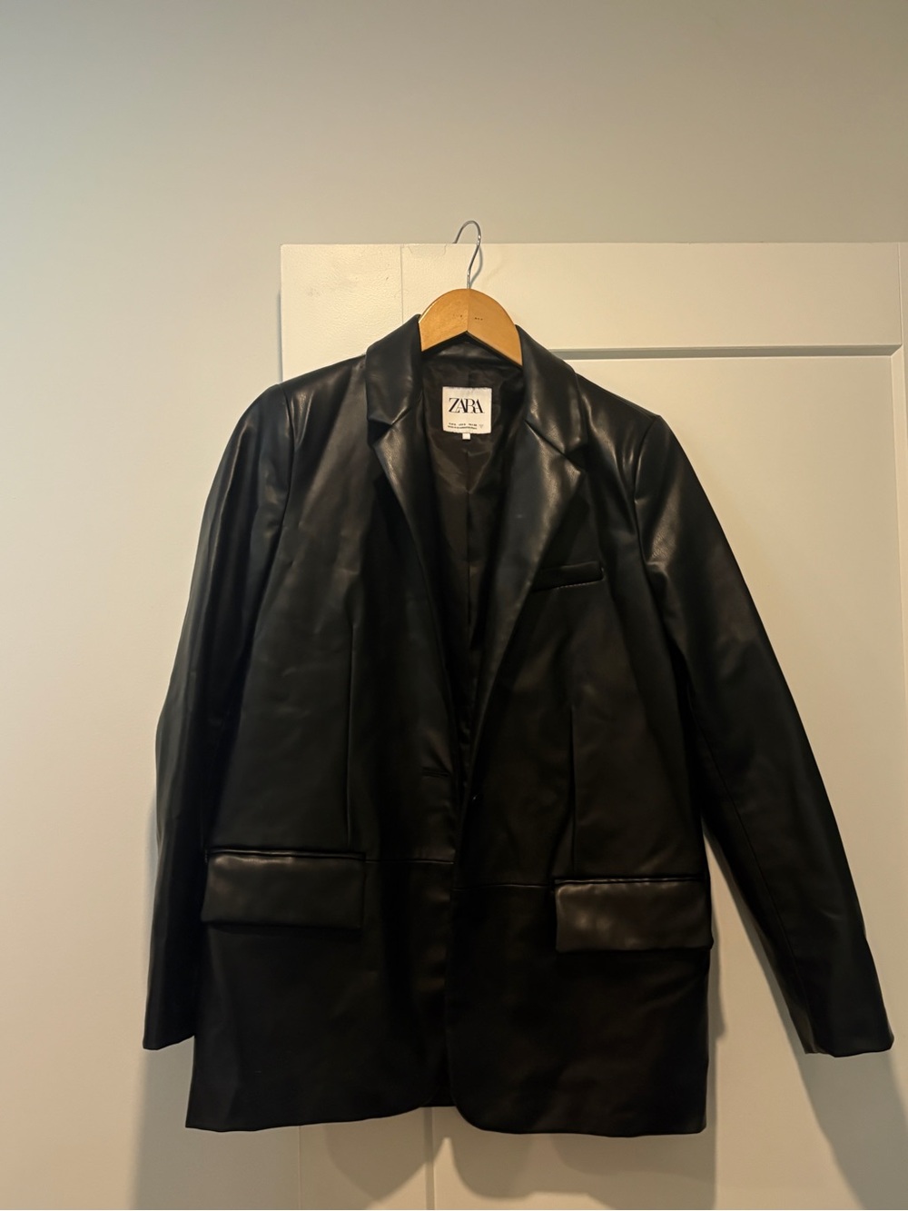 Zara Black Faux Leather Blazer Jacket for Men – Sleek Notch Lapel